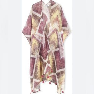 Cato Lightweight Purple & Yellow Snakeskin Tassel Kimono Cardigan One Size